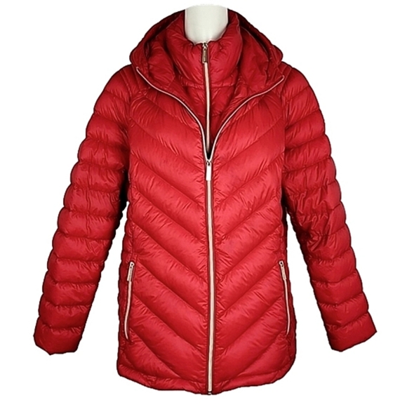 Michael Kors Women's Red Down Fill Quilted Puffer Hooded Winter Coat Size 1X - Picture 1 of 16